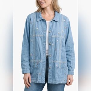 Teddi Denim Jacket Women’s Size 2X Blue Floral Embroidered Cotton Vintage Style